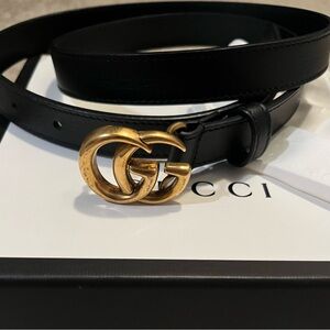 GG Marmot Thin Belt Black Leather